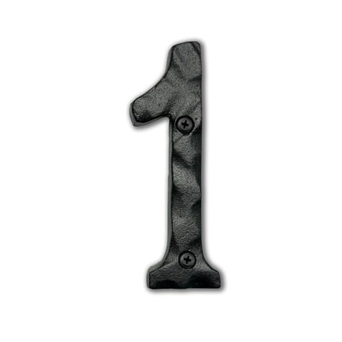 Image of NACH House Numbers for Outside, 4 inch Black Address Numbers for House - Number 1 - Rustic Numbers for Outside with Mounting Hardware