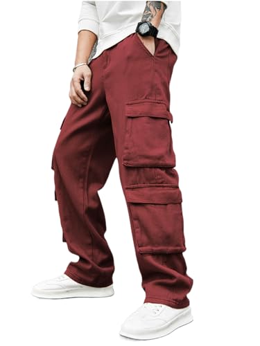Image of Men's 8 Pocket Cargo Pants | Premium Cotton Twill Baggy Fit Trousers | Stretchable Casual Streetwear Cargos | Mid Rise