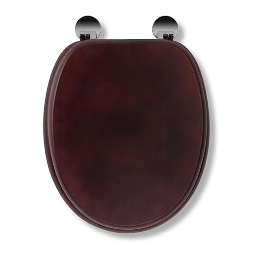 Croydex Davos Flexi-Fix Wooden Toilet Seat - Adjustable Hinges with Top & Bottom Fixings Included and Rust Free Chrome Plated Hinge Covers, Antibacterial Treated Surface (Mahogany)