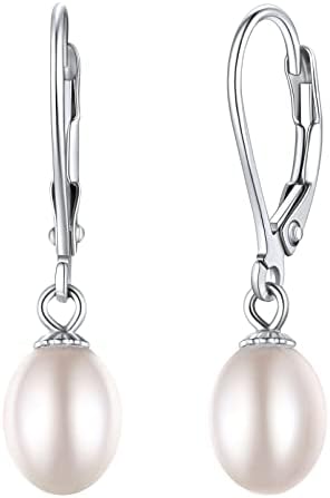 Handpicked Freshwater Cultured Pearl Drop Earrings for Women 925 Sterling Silver Elegant Earrings(with Gift Box)