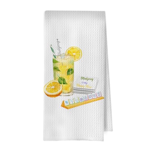 Image of Mahjong Mojito Kitchen Towels - Lemon Mahjong Mojito Gifts Decorative Waffle Dish Towels, Lemon Themed Hand Towel, Alcohol Gifts Tea Towel for Bar Cart Kitchen, 16x24 Inch