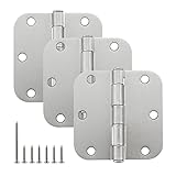 HOME MASTER HARDWARE 3 Pack Rounded Satin Nickel Door Hinges, 3.5 Inch Interior Door Hinges, 5/8' Radius Corners Residential Bedroom Door Hinge for Office/Bedroom/Study Living Room