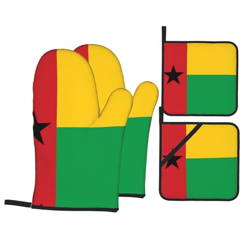 Lot de 4 gants de cuisine et tapis résistants à la chaleur Motif drapeau de la Guinée Bissau