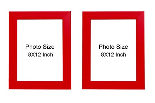 Image of set of 2 8x12 Inch Red Color Glass & Synthetic Wood Hanging /Table Top Modern Photo Frame for Wall Decoration