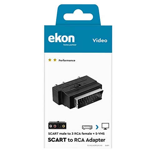 Ekon Adattatore Scart Rca, Presa S-VHS, Pulsante Switch In/Out, Per Tv, Smart Tv, Dvd, Blue-Ray, Vhs, Decoder, Digitale Terrestre - 3