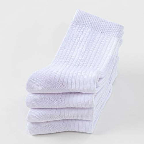 UMELOK Kids Athletic Socks Cotton Crew Socks for Boys and Girls with Stripes and Flower 4 Pairs2