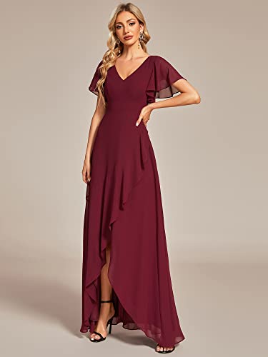 Ever-Pretty Women's Double V Neck A Line Ruffle Hem Backless High Low Chiffon Bridesmaid Dresses 017494