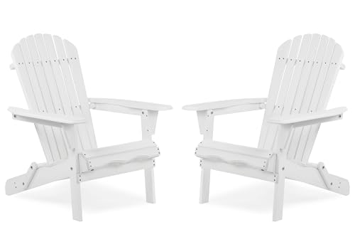 SoliWood Outdoor Wooden Folding Adirondack Chair Set of 2 with Pre-Assembled BackRest Wood Patio Chair for Garden Backyard Porch Pool Deck Firepit
