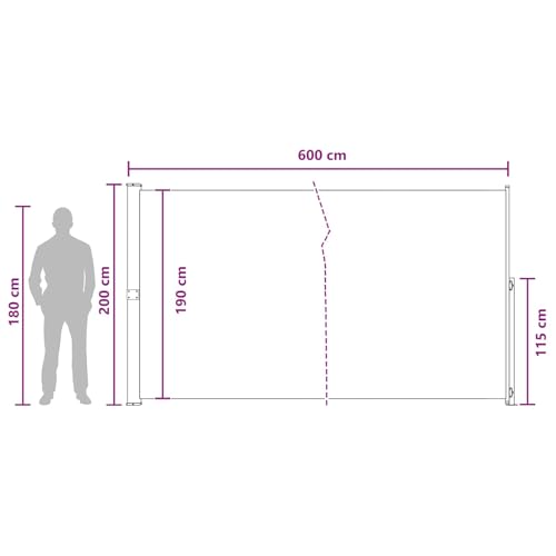 Store latéral extensible taupe 600x200 cm en acier et polyester