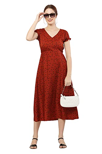 Image of Women's Frock Suit Synthetic Crepe Fabric Light Weight Polka Dot One Piece Stylist Dress