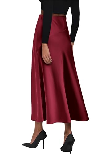 Image of KIRUNDO Women's Satin Maxi Skirt 2026 Summer Fall Trendy High Waisted Wedding Cocktail Party Work Silk A-Line Formal Skirts
