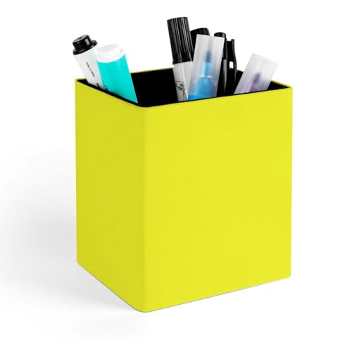 Quteprint Portalápices cuadrado, color amarillo limón para escritorio, organizador de bolígrafos de oficina de poliuretano, accesorios de escritorio, taza para lápices, almacenamiento de artículos de