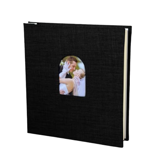 Álbum de fotos de carcasa de lino con ventana arqueada, 40 bolsillos protectores, páginas gruesas, área de escritura para cámaras instantáneas, álbum frontal de arco de fácil inserción