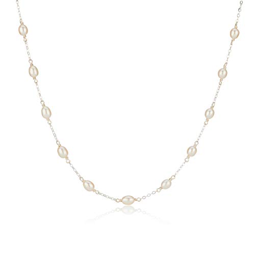 Sterling Silver Chain & Pearl Necklace For Girls and Women. Delicate Teen Jewelry Present For Holy Communion, Flower Girl Gift, Birthday, Sweet 16