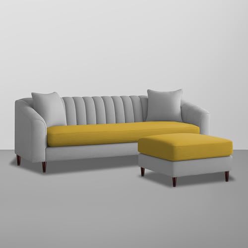 Image of Casaliving Doraldo 4 Seater L Shape Convertible Sofa Set for Living Room, 3 Seater & Ottoman Modular Sectional Couch for Small Space (Yellow Grey Colour) Fabric