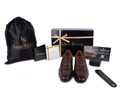 Image of LOUIS STITCH Men's Italian Leather Oxford Formal Shoes Handmade Lace Up Shoes for Men Officewear (LSEUOX)