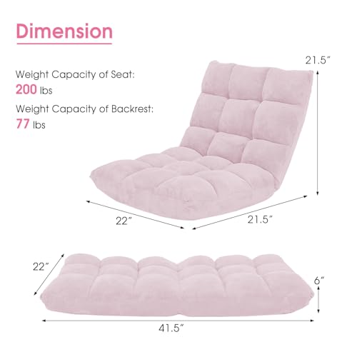 Image of Giantex Floor Chair with Back Support, 14 Adjustable Position, Padded Sleeper Bed, Couch Recliner, Gaming Floor Chairs for Meditation, Adults, Living Room, Gaming Chair Floor, Light Pink