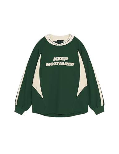 Vamtac Letter Graphic Crewneck Sweatshirts for Men Vintage Color Blocking Long Sleeve Casual Pullover Top