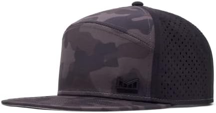 melin Trenches Icon Hydro, Performance Snapback Hat, Water-Resistant Baseball Cap for Men & Women, Black Camo, Medium-Large