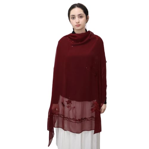 Mu Lan Large Square | 100% Georgette Silk Embroidery Scarf | Hijab Headscarf Should Wrap for Women4