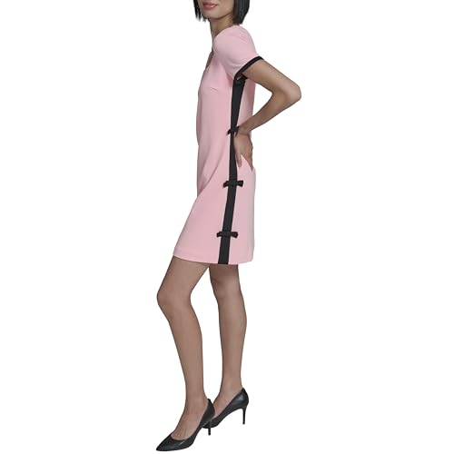 Image of Karl Lagerfeld Women's Short Sleeve Square Neck Bow Embellished Shift Mini Dress