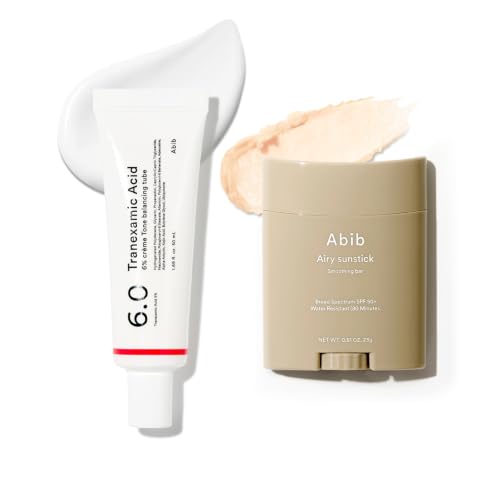 Image of Abib Airy Sunstick & TXA 6% Cream Duo: PSF50+ Broad Spectrum, Semi-Matte Sunscreen Stick for Dry & Sensitive Skin, Dark Spots After Care for Uneven Skin Tone, Brightening, Hyperpigmentation Facial Cre