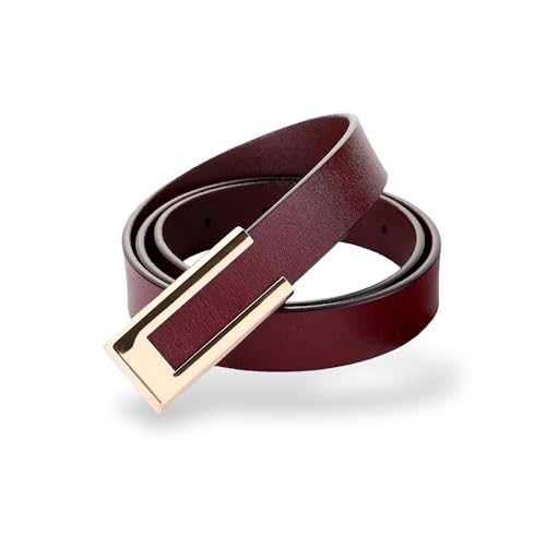 Women's Belt Genuine Leather Belts Durable Waist Belt Gold Solid Color Buckle Waistband For Pants, Jeans, Width 0.80