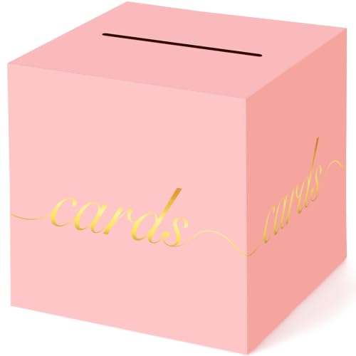 Image of Pink Card Box Gold Foil Wedding Favors Gift Card Boxes Post Box Receiving Money Box Holder for Wedding Reception, Baby Showers, Anniversary, Birthday Party, Retirement, Graduation Envelope Holder