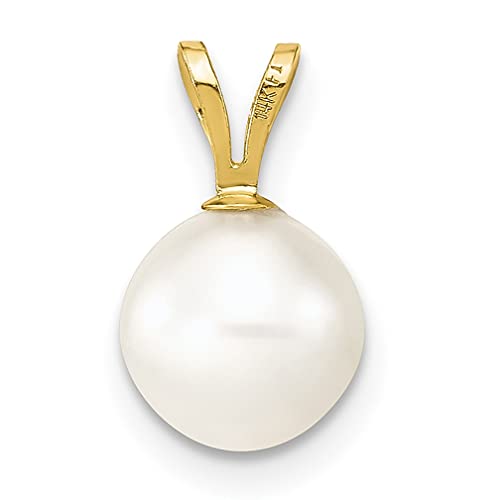 14k Yellow Gold 7 8mm Round White Freshwater Cultured Pearl Necklace Charm Pendant Fine Jewelry For Women Gifts For Her - Image 5