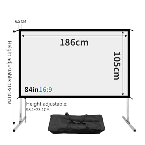 Pantalla de proyección portátil 84 pulgadas con soporte, plegable, sin arrugas, formato 16:9 HD 4K para películas al aire libre miniatura 4