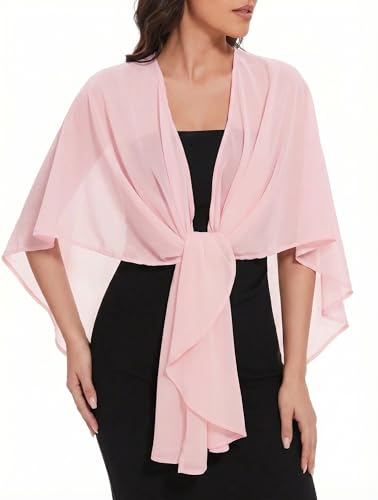 Avidlove Shawl and Wraps Shrug for Evening Dresses Sheer Chiffon Cape Women Elegant Silky Wraps Wedding Scarf Cover Up Light Pink One Size