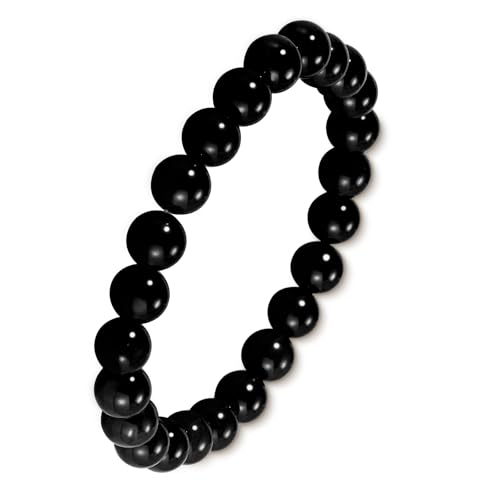 Aluckiss 8mm Black Agate Bracelets for Women Men Natural Agates Round Beaded Stone Healing Bracelet Stretch Elastic Handmade Polished Gemstone Beads Bracelet