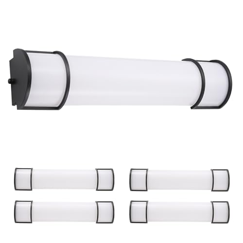 Image of ASD LED 24 inch Vanity Flush Mount Light Fixture, Linear Bathroom Lighting Bar | 3CCT, Dimmable, Energy Star, ETL Listed | 25W 1950LM 3000-5000K 120V | Long Bath Wall Sconce Over Mirror | Black, 4 Pack