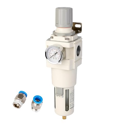 Image of WeiTeng 1" NPT Compressed Air Filter Regulator Combo, 5 Micron Brass Filter, Semi-Auto Drain, Polycarbonate Bowl ,0-150 PSI Gauge,for Industrial Pneumatic Air Compressors