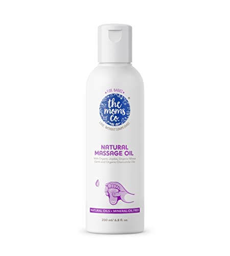Image of The Moms Co. Natural Baby Massage Oil with 10 Oils - Sesame Oil, Avocado, Organic Almond, Organic Jojoba, Organic Chamomile - 200 ml Clinically Tested for Safety. Hypoallergenic, Mild & Gentle.