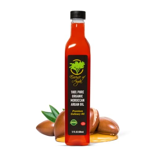 Essence of Argan Organic Edible Moroccan Argan Oil for Cooking 17 Ounces - USDA Approved, Eco-Certified Organic Argan Oil with Rich Nutrients - Premium Culinary Oil & Keto Dressing with Toasted Nutty Flavor
