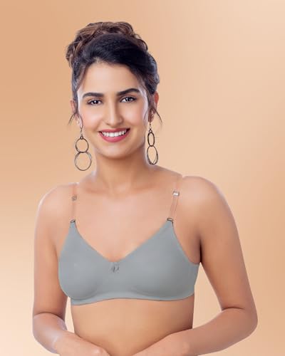 Image of Brida Monica Women's Wide Strap Bra - Soft Hosiery Cotton, Non-Padded, Wireless, Seamless Full Coverage T-Shirt Bra