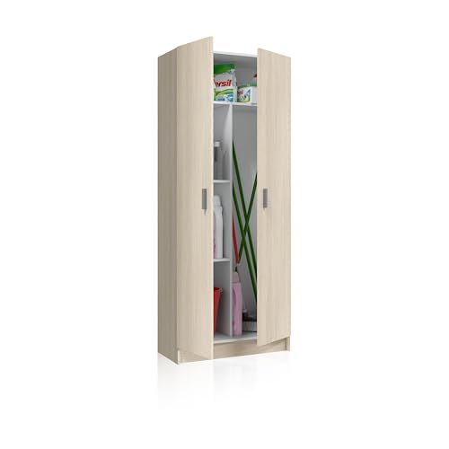 Duehome Armario Multiusos, Escobero, 2 Puertas, Modelo Multi Useful, Acabado En Color Roble, Medidas: 73 Cm Ancho X180 Cm Alto X 37 Cm Fondo