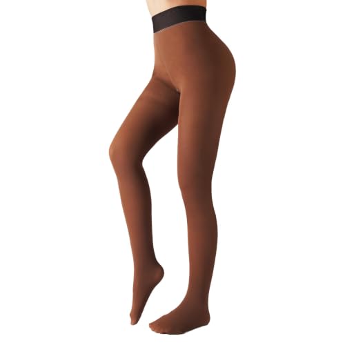 Image of X-CHENG Women Fleece Lined Tights Fake Translucent Sheer Thermal Tights