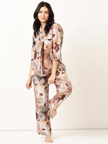 Image of STORIES OF BANNO'S SWAGGER Premium Poly Muslin Floral Co-Ord Set for Women | Soft Pajama Set | Elegant Printed Nightwear Lounge Outfit | Trendy Casual Wear Co-Ord Set