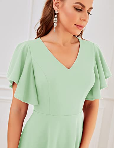 Image of Bridesmay Women's Formal Wedding Guest Dress for Women 2026 Short Sleeve Fit and Flare Tea Party Dresses