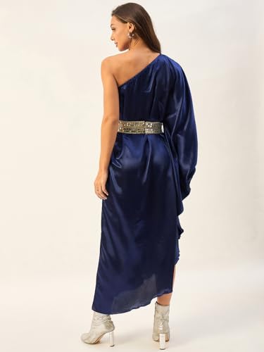 Image of DRAPE AND DAZZLE Women one Shoulder Kaftan Dress with Mirror Work Belt | Summer Westner Wear Dress| DD-115