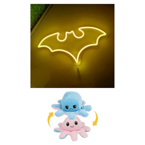 Image of EITHEO Stuffed Animal Plushie Stuffed Toy for Kids (Neon Batman + Small Octopus Pink)