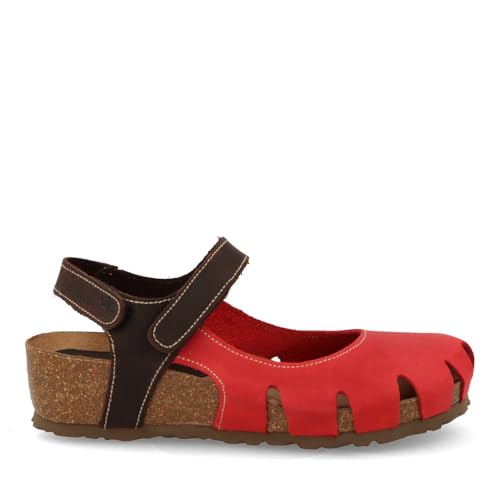 Inter Bios - Sandalia en Piel, cuña 4 cm 5326 para: Mujer Color: Rojo-Moka Talla: 39