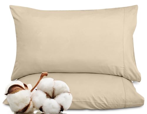 Image of ROYALE LINENS 300 Thread Count 100% Long Staple Combed Cotton Pillowcases Set of 2 - Ultra Soft - Queen Bed Pillow Cover - 20 inchx30 inch - Breathable, Cool & Crisp Percale Cream Pillow Cases (Queen, Cream)