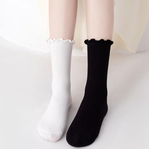 Image of Womens Ruffle Socks Fashion Breathable Solid Color Turn-Cuff Cute Girls Ankle Socks 3 Pairs