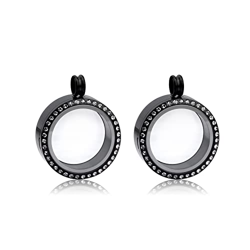 Africanbeads 2Pcs 30Mm Floating Charm Memory Glass Locket Necklace, 316L Stainless Steel Necklace That Holds 6-8 Pearls Or Pictures Photos For Women/Girls（Crystal Black） #TOP14