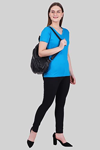 Image of FLEXIMAA Women's Cotton Plain V Neck Half Sleeve T-Shirt