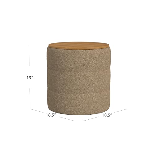 HomePop Channel Storage Ottoman with Wood Top - Brown Boucle