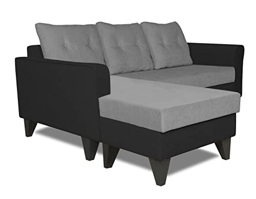 Image of Adorn India Maddox L Shape 4 Seater Sofa Set Tufted Two Tone LHS (Grey & Black) (3 Year Warranty)